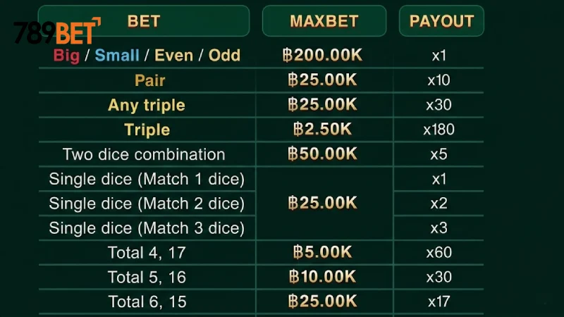 รูปแบบการเดิมพันและอัตราจ่ายใน ไฮโล 789Bet